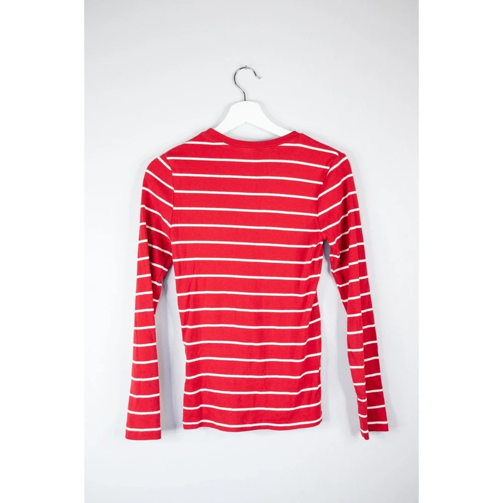 Ralph Lauren Sport Long Sleeve Tee Womens S Red Striped Excellent Cotton Pony - Picture 3 of 4